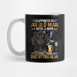 Happiness Is An Old Man With A Beer And A Dachshund Sitting Near Mug